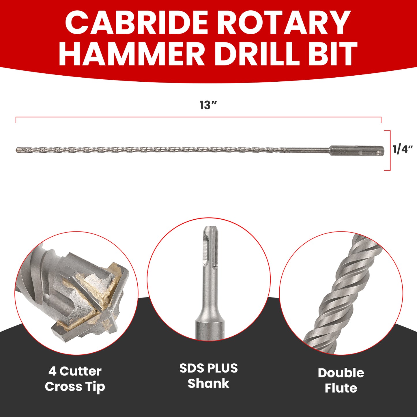 1/4 in X 13 in SDS Plus Bits, Rotary Hammer Drill Bits