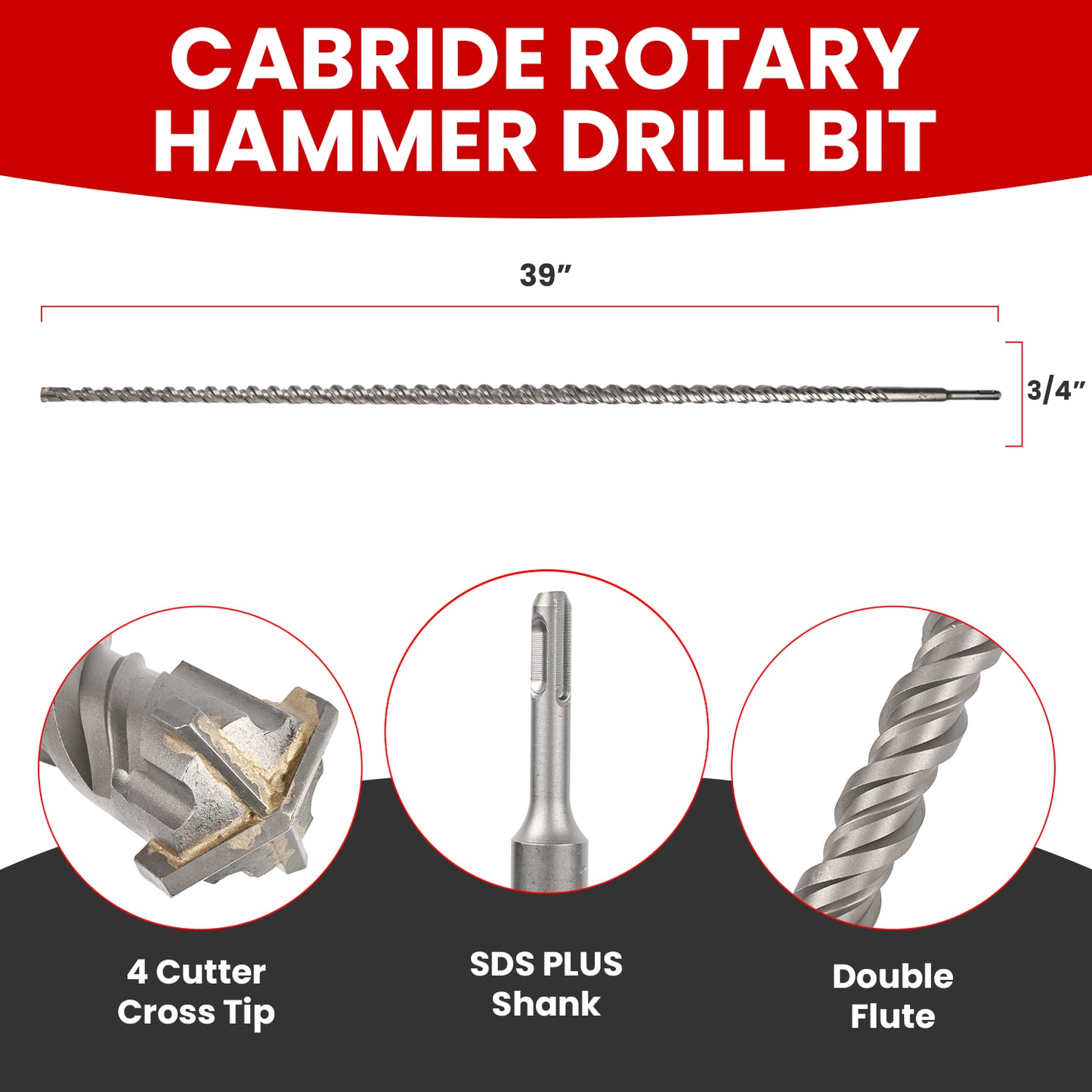 3/4 in X 39 in SDS Plus Bits, Rotary Hammer Drill Bits