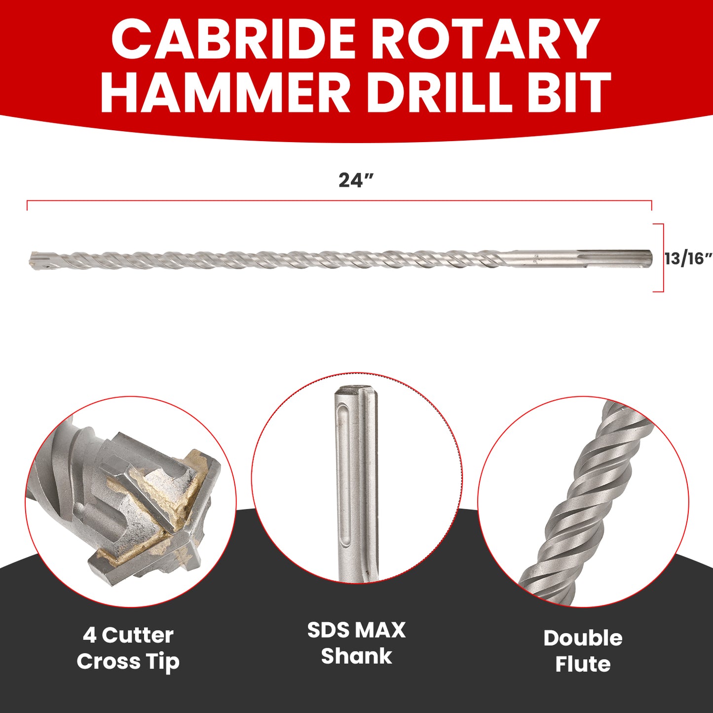 13/16 in X 24 in SDS MAX Bit, Rotary Hammer Drill Bits