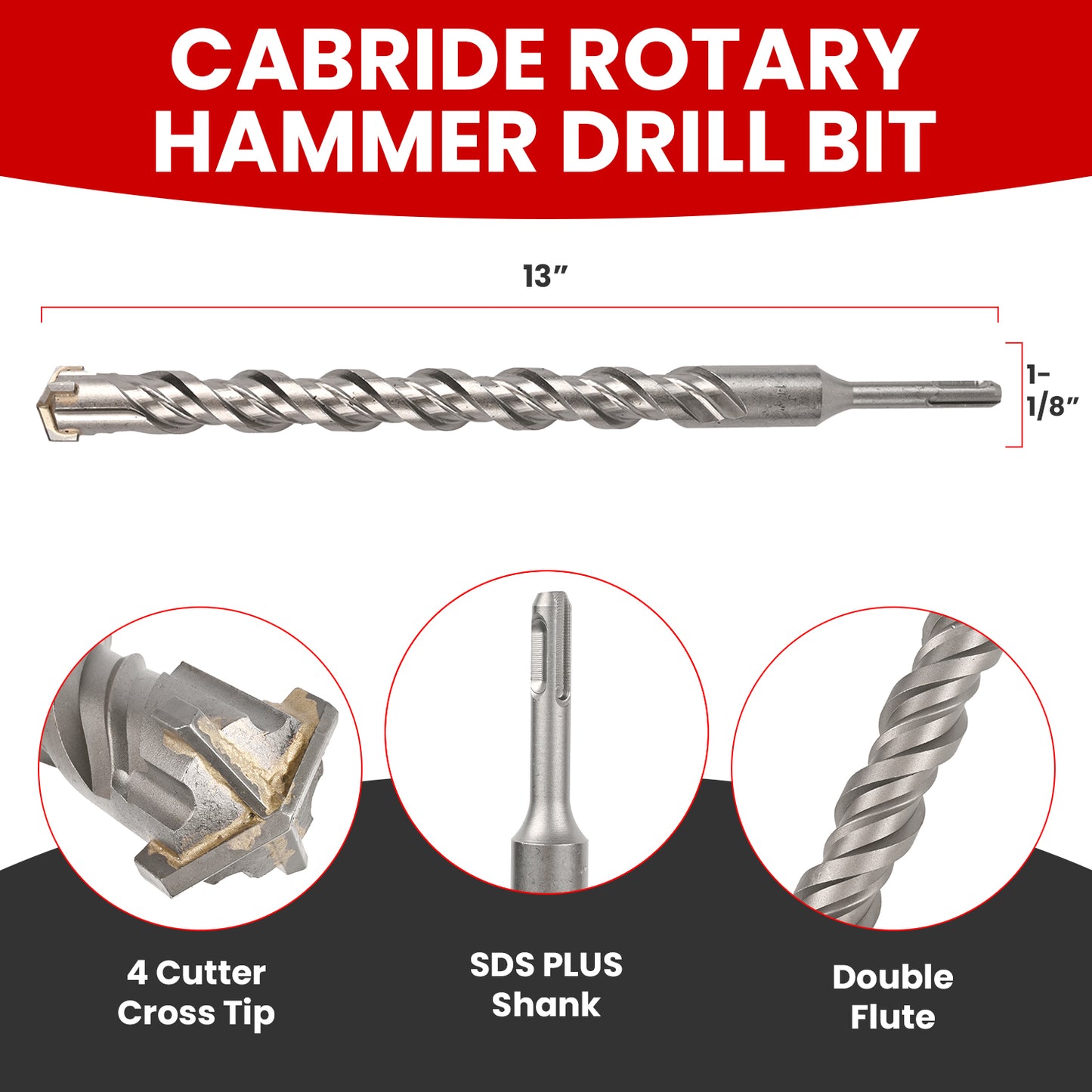 1-1/8 in X 13 in SDS Plus Bits, Rotary Hammer Drill Bits