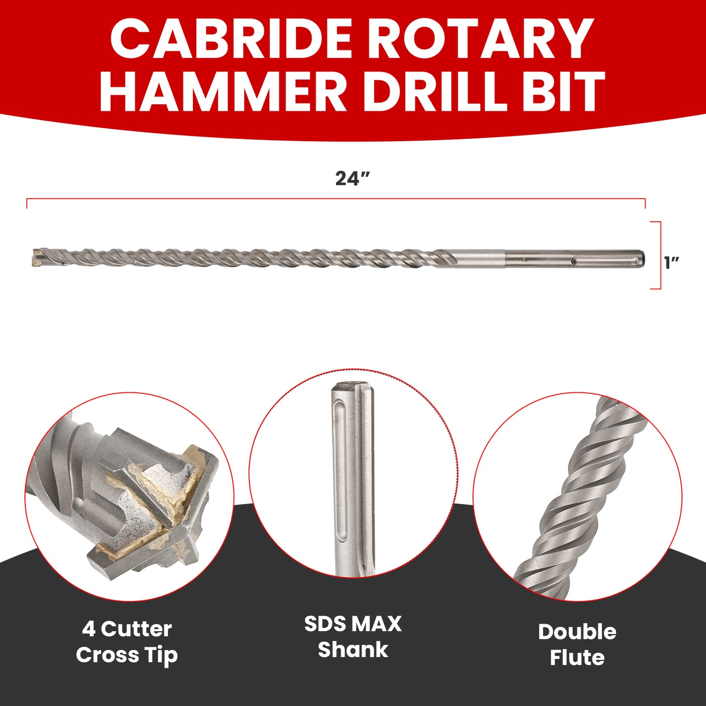 1 in X 24 in SDS MAX Bits, Rotary Hammer Drill Bits