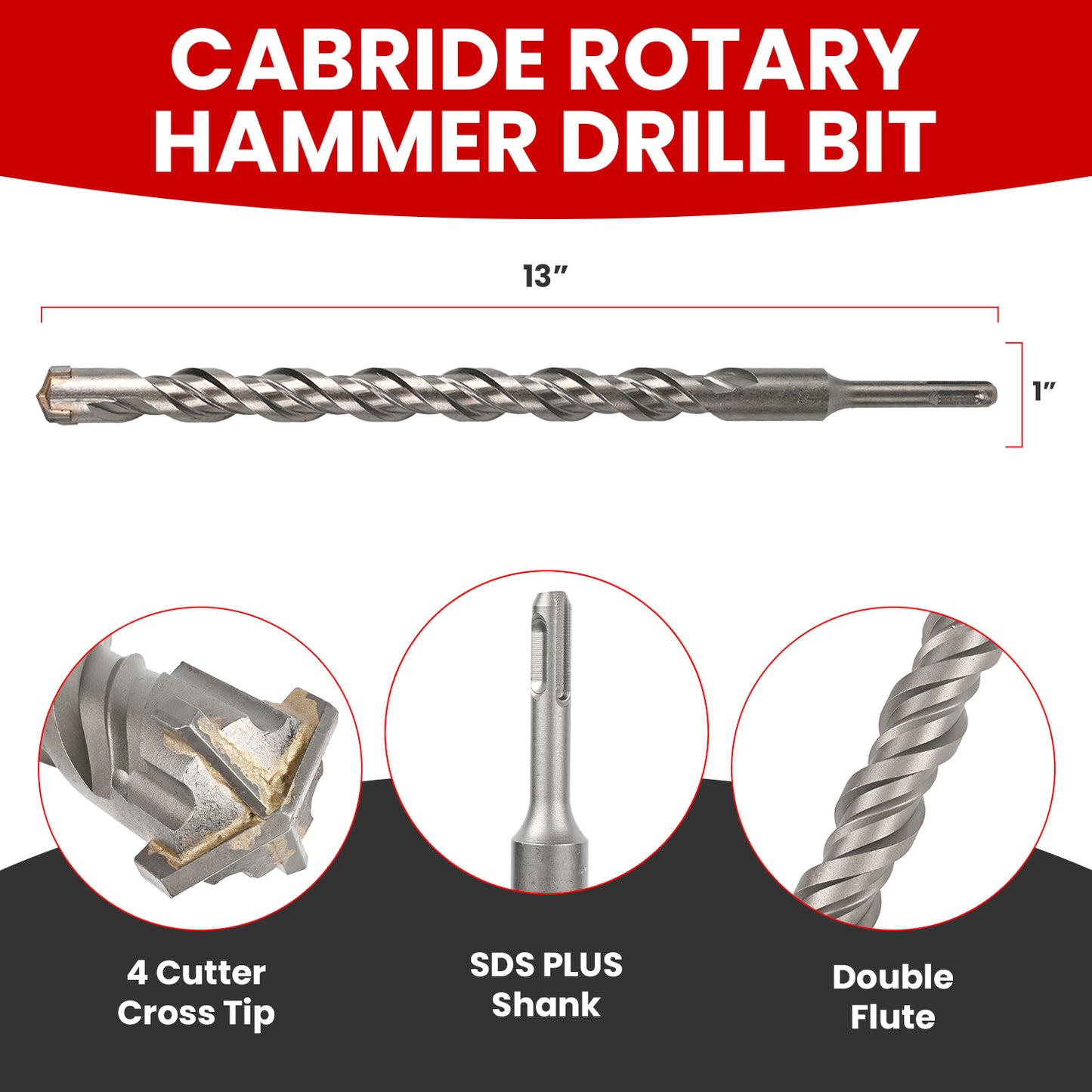 1 in X 13 in SDS Plus Bits, Rotary Hammer Drill Bits