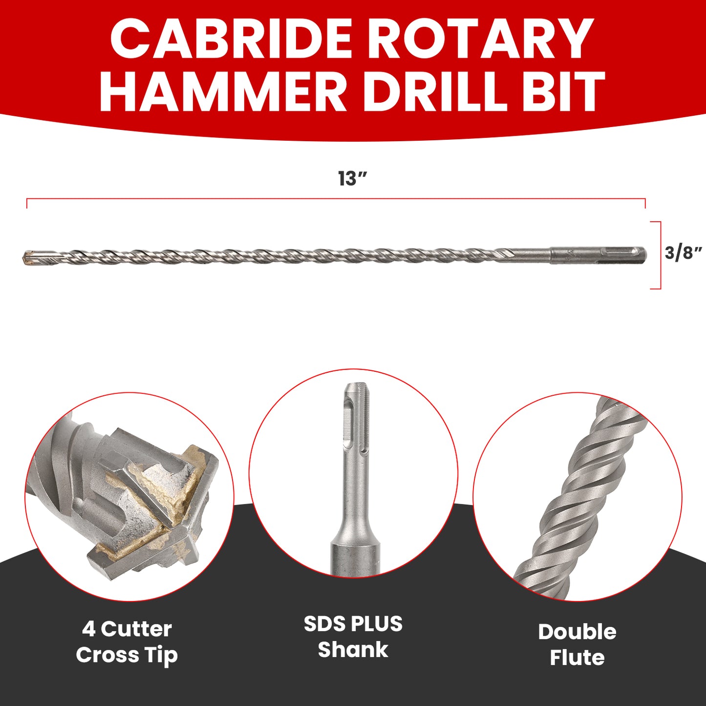 3/8 in X 13 in SDS Plus Bits, Rotary Hammer Drill Bits