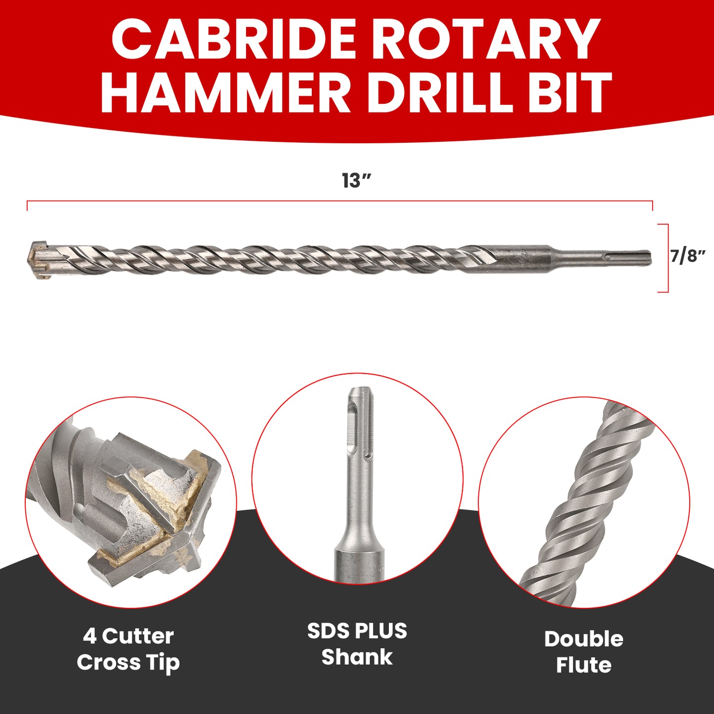 7/8 in X 13 in SDS Plus Bits, Rotary Hammer Drill Bits