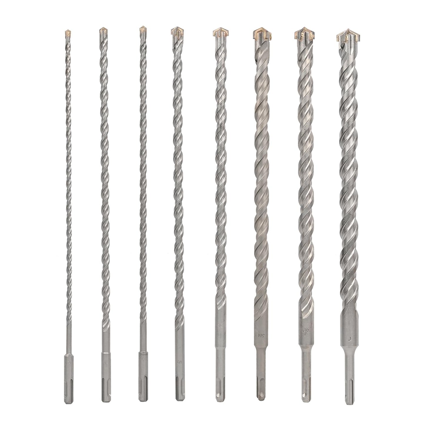 8 PCS Set SDS Plus Bits, 15 Inch Long 1/4" to 1" Diameter, Rotary Hammer Drill Bits, Masonry Drill Bits for Concrete, Masonry Drill Bit Set, Concrete Drill Bit Set, brocas para concreto