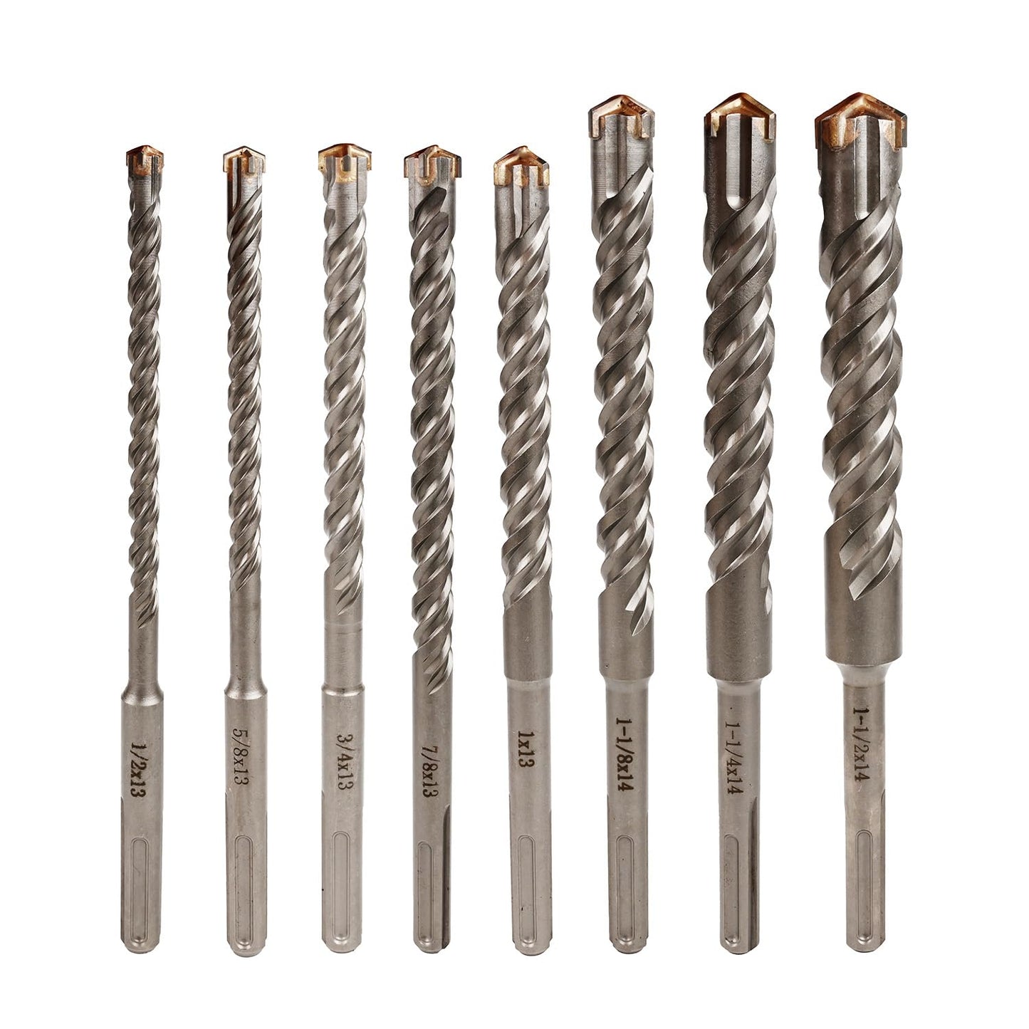 8 PCS Set SDS MAX Bits, 14 Inch Long 1/2" to 1-1/2" Diameter, Rotary Hammer Drill Bits, Masonry Drill Bits for Concrete, SDS MAX, Masonry Drill Bit Set, Concrete Drill Bit Set