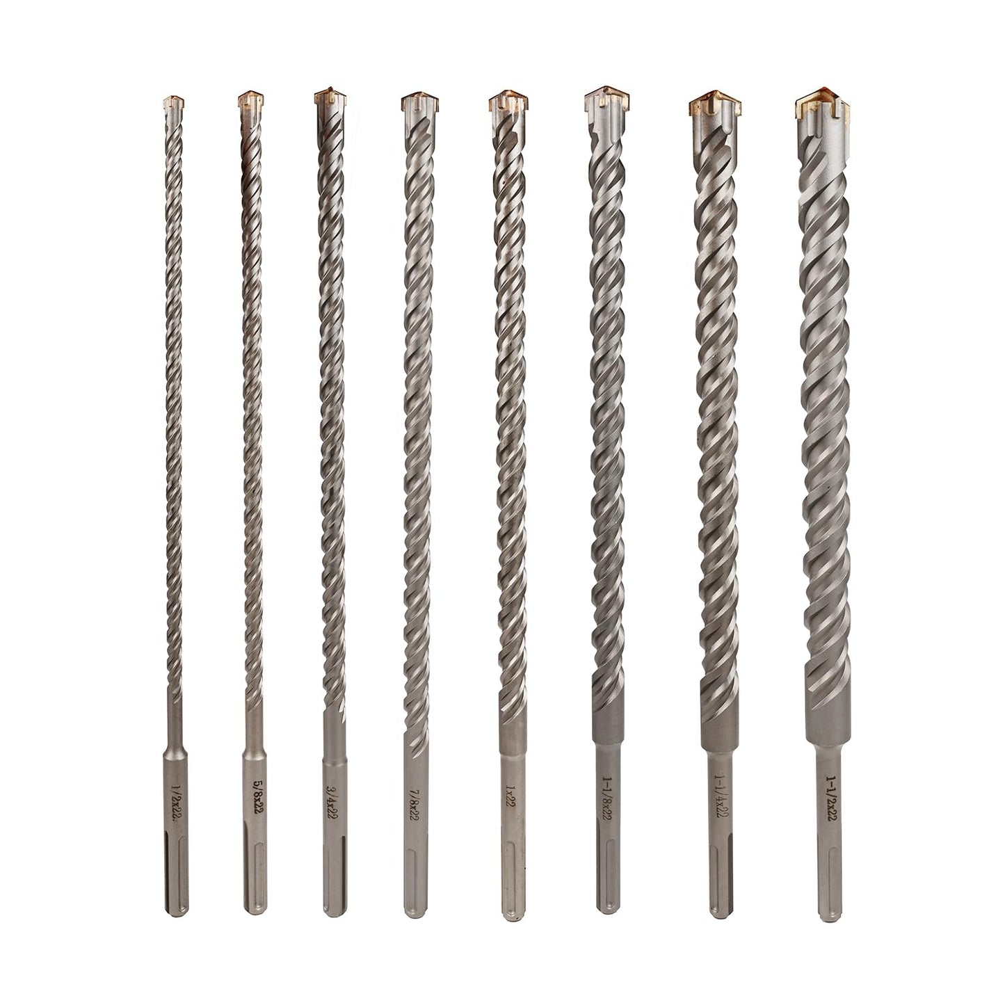 8 PCS Set SDS MAX Bits, 22 Inch Long 1/2" to 1-1/2" Diameter, Rotary Hammer Drill Bits, Masonry Drill Bits for Concrete, SDS MAX, Masonry Drill Bit Set, Concrete Drill Bit Set