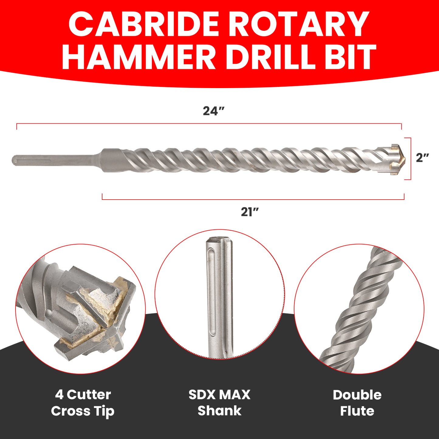 2 in X 24 in SDS MAX Bits, Rotary Hammer Drill Bits