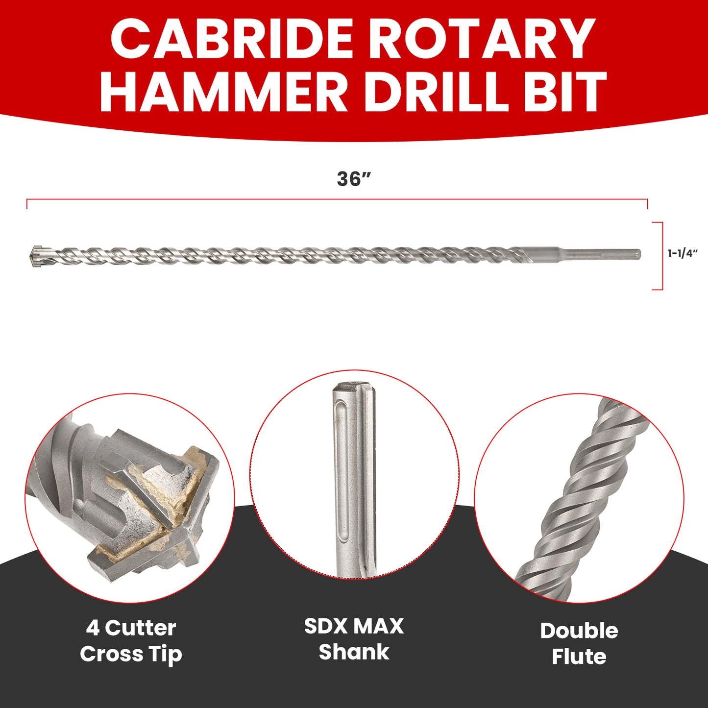 1-1/4 in X 36 in SDS MAX Bits, Rotary Hammer Drill Bits