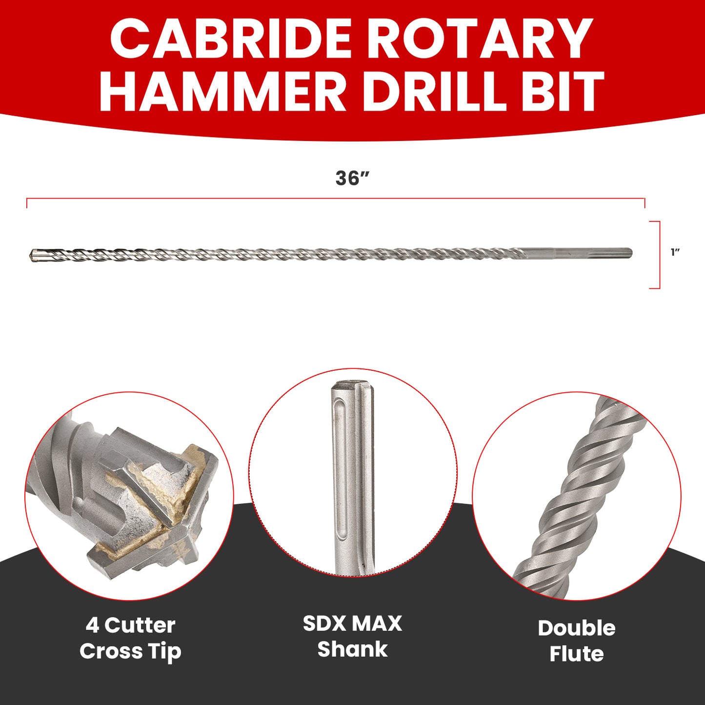 1 in X 36 in SDS MAX Bits, Rotary Hammer Drill Bits